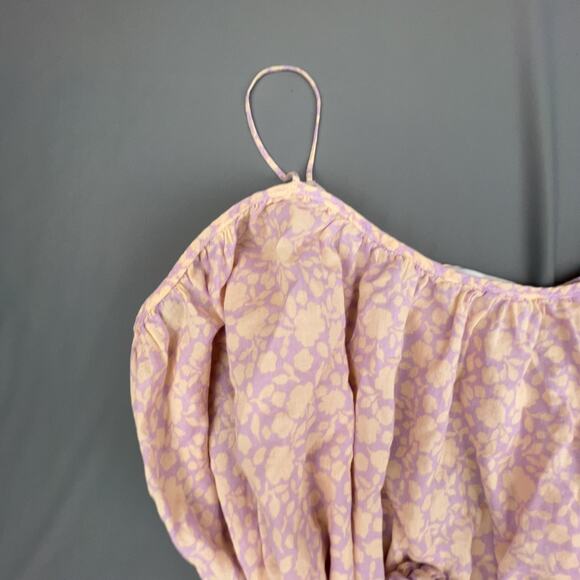 Oliveaceous Purple Floral Ruffle Mini Dress L Boho Summer Sleeveless - Picture 3 of 6